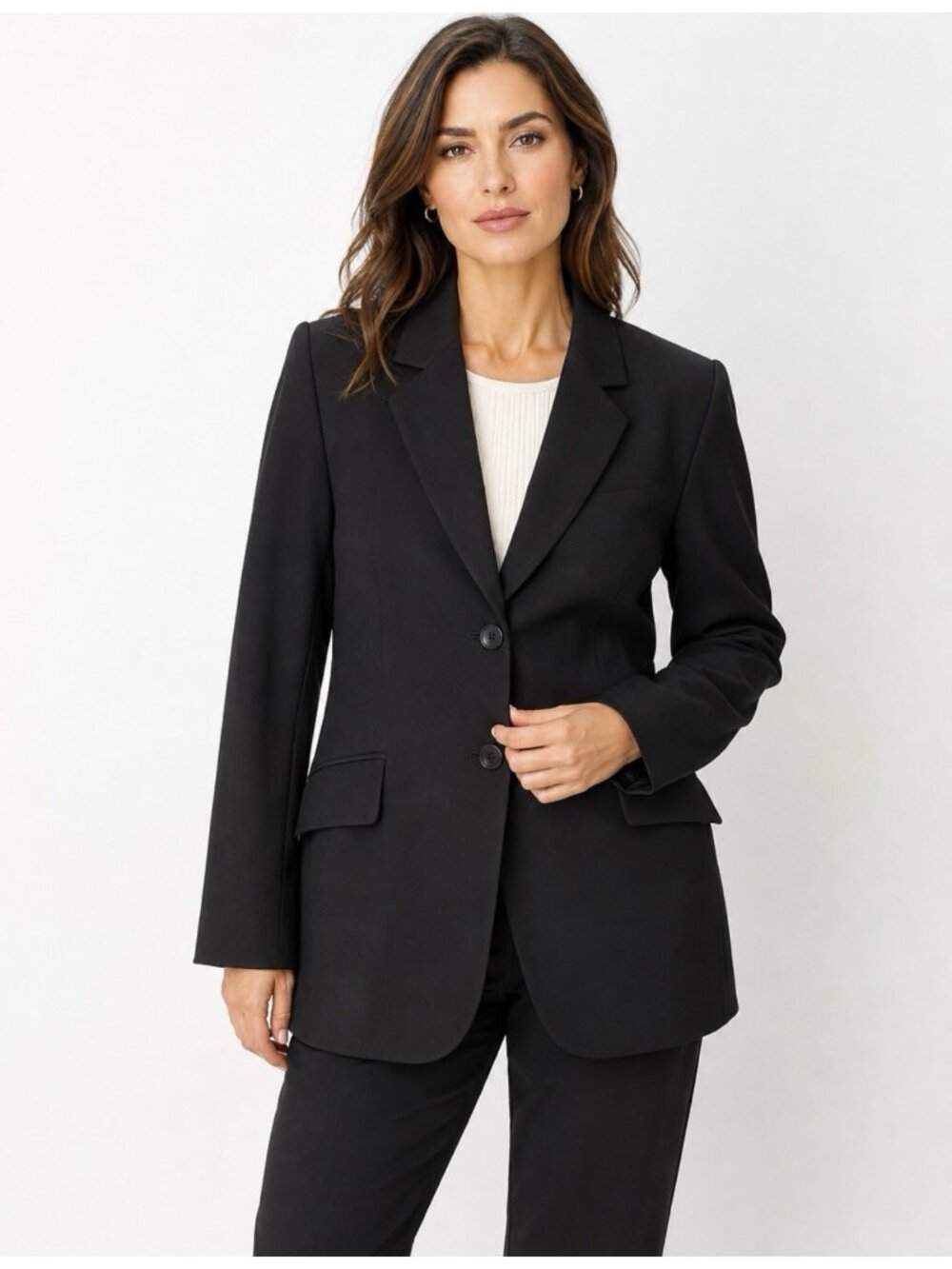 Talbots Suit Jacket Blazer 14WP 14W Petite Black Classic 2 Button Tri-Poly